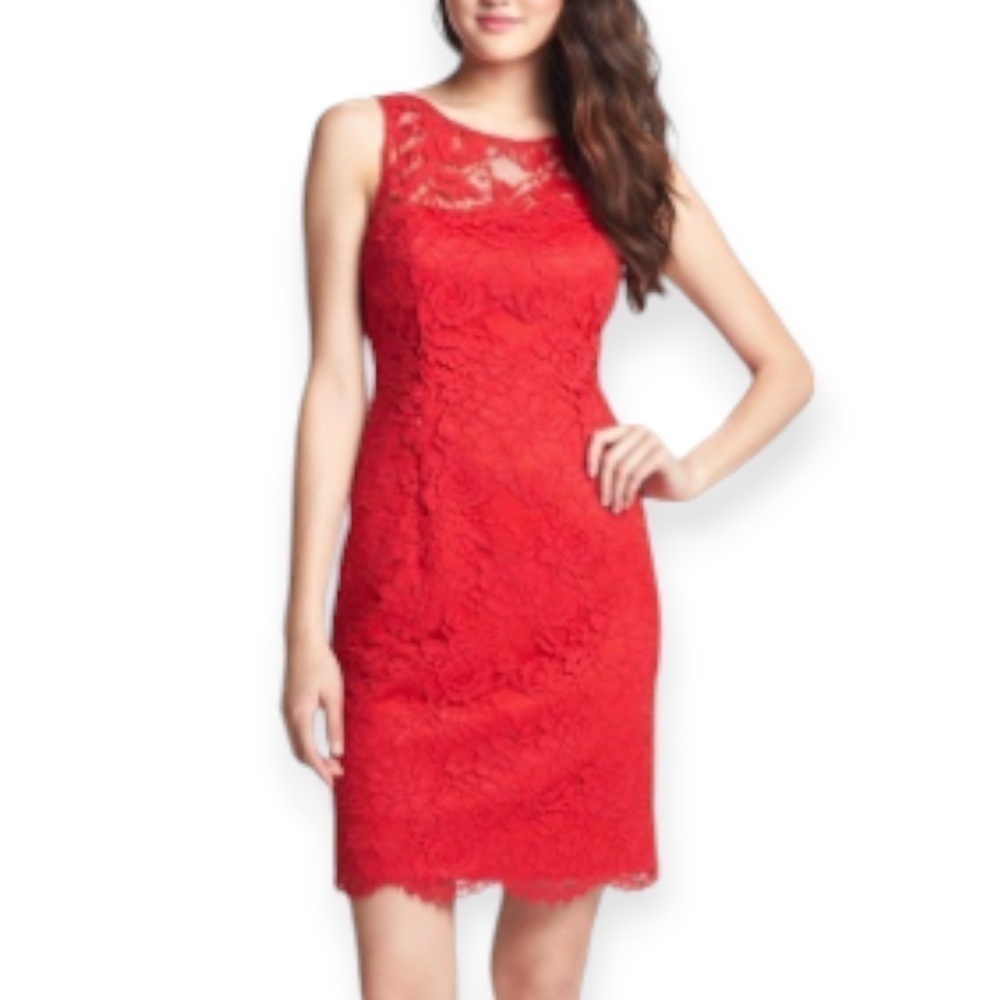 J.Crew Black Label Coral Red Lace Dress Size 6